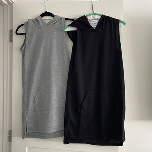 Two tank top style hooded sweater dresses